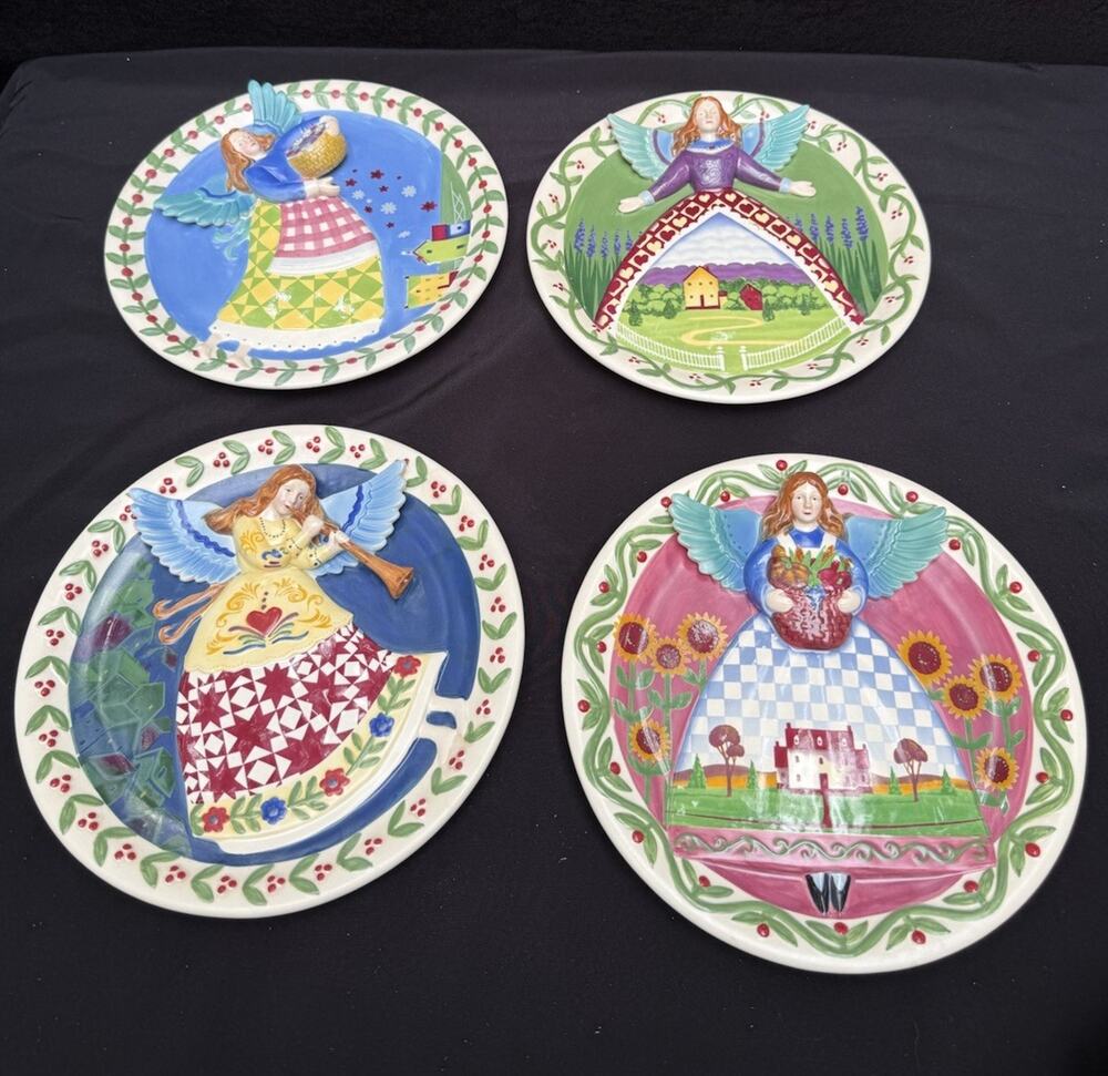 4 Vtg Jim Shore Angel 4 Seasons 3D Ceramic Plates Heartwood Creek 9” No Box EUC